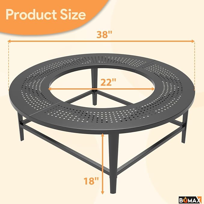 Fire Pit Surround Tabletop for Solo Stove Bonfire, Tiki, 19.5 Inch Outdoor Smokeless Fire Pit Table for Wood Burning Fire Pits, Powder-Coated Steel Stove Table Surround with Cover for Solo Stove