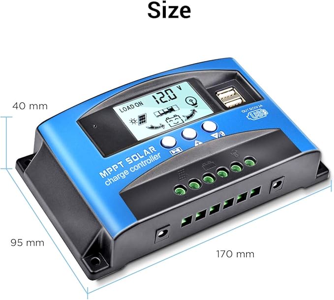 MPPT Solar Charge Controller 40A 12V/24V Auto Solar Panel Intelligent Regulator with Dual USB Port LCD Display for Lead Acid Batteries