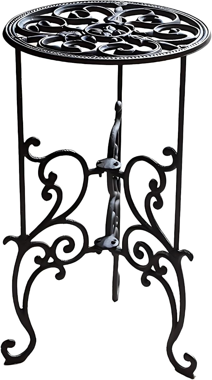 Vintage Scrollwork Cast Iron Plant Stand, Black, 22.6 x 9.3 x 22 Inch, Heavy-Duty Oval Top, Indoor Outdoor Use (19.3" Tall Circular Pattern)