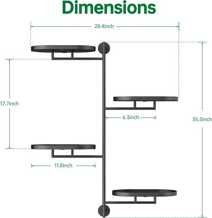 Rotating Window Shelves for Multiple Plants Indoor,4-tier Metal Corner Black Plant Stand Holder Floating Hanger Shelf for Wall，Windows Sill Gifts for Planter Lover to Enhance Home Decor