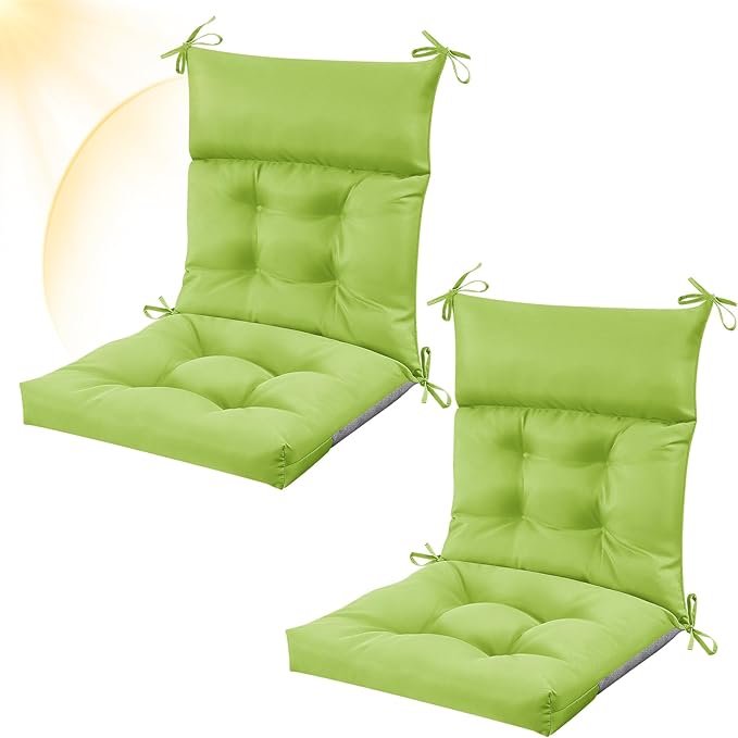 Sintuff 2 Pcs 44 x 21 x 4 Patio Chair Cushions Outdoor Chair Cushion Seat/Back Tufted Pillow with Ties Water Resistant Replacement Indoor Patio Furniture Outdoor Furniture (Solid Color,Fruit Green)