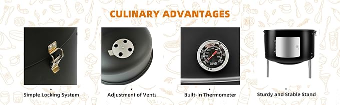 17" BBQ Smoker Grill Built in Thermometer Air Vent and adding charcoal door Multi-Layer heavy duty Meat Smoker Grill