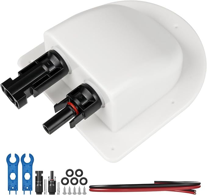 Solar Cable Entry Gland with 10Awg Solar Cable and Solar Connector UV Resistance Dual Cable Entry Housing for Solar RV Boats Yacht Roofs (White 3FT)