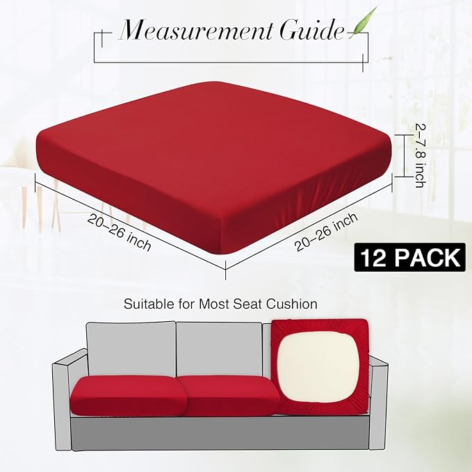 Newwiee 12 Pcs Patio Outdoor Cushion Covers Replacement Waterproof Stretch Sofa Couch Cushion Covers Washable Individual Couch Slipcovers Set Furniture Protector for Pets(20-27 Inch,Wine Red)