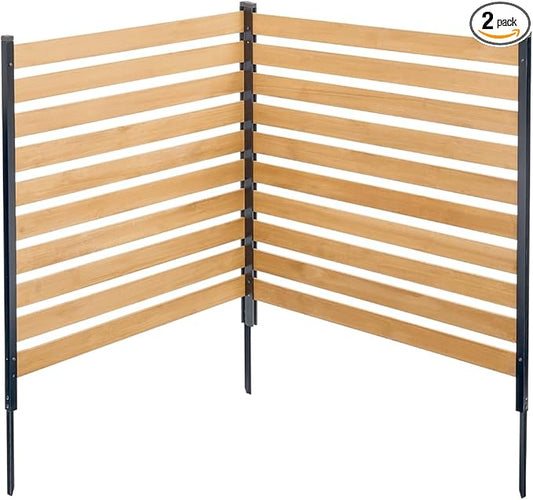 VEVOR Wood Privacy Fence, 38" W x 42" L, 2-Panel Slatted Air Conditioner Fence Screen, Pool Equipment Enclosure with Metal Stakes, Easy DIY Installation, Outdoor Trash Can Hider for Garden Decoration