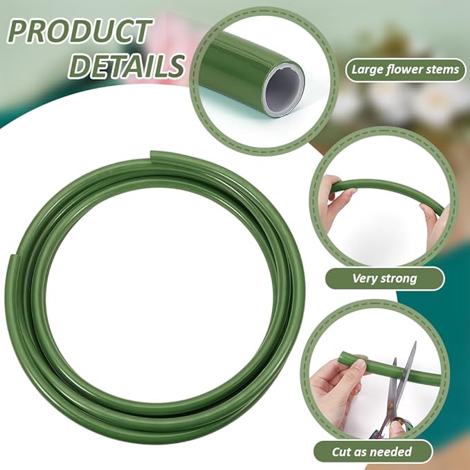 BENECREAT 16.4Ft Green Tubing Roll for Bundling Artificial Flower Stems, 0.47inch ID Flexible PVC Flower Stem Covers Pipe for Wedding Bouquet Corsage