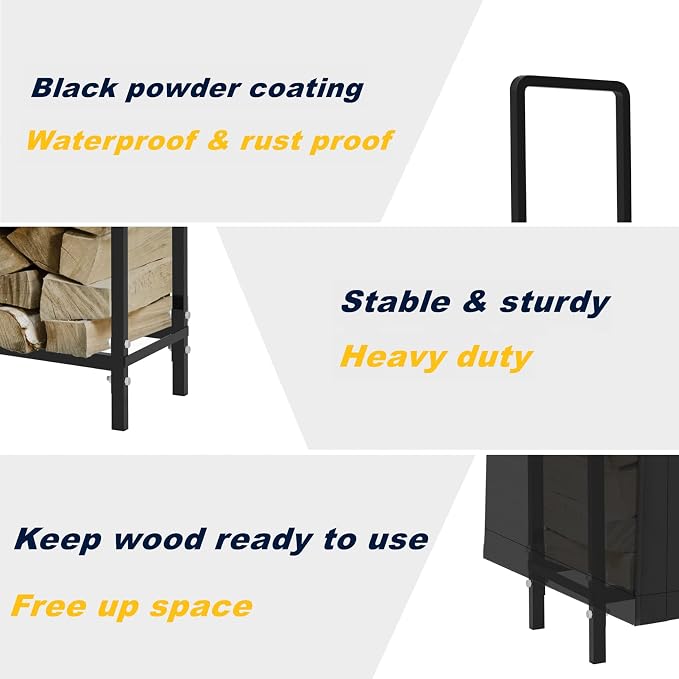 WALMANN 8ft Firewood Rack with Cover, Heavy Duty Firewood Rack With Weather Resistant 600D Oxford Fabric Cover, Indoor/Outdoor Wood Rack for Firewood