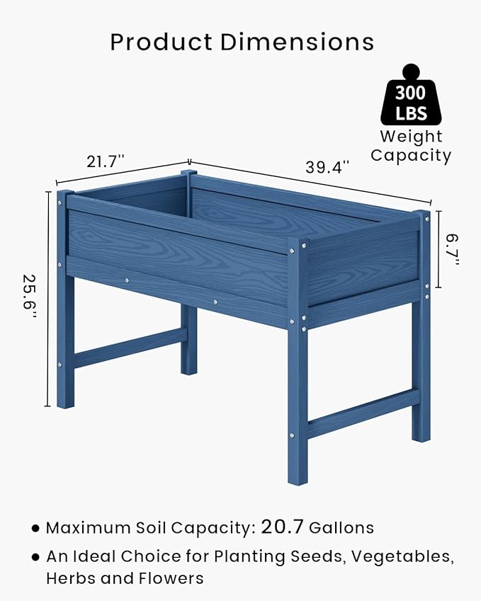 HDPE Raised Garden Bed with Legs, Outdoor All-Weather Elevated Planter Box Raised Beds for Seeds, Herb, Flower, Vegetable (Navy Blue)