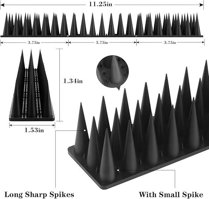 CIIC Bird Spikes, 30 Pack Pigeon Squirrel Raccoon Cat Deterrent Spike Outside Anti Birds Defender Outdoor to Keep Robin Away Roof Fence Window Nest 28.1 Feet(8.6m), Black