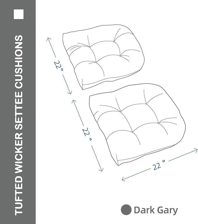 Outdoor Chair Cushions Set of 2, 22x22x4 Inch Seat Pads with Ties for Patio Wicker Chairs Garden Dining Chair, Indoor Outside Use, Fade-Resistant & Waterproof, Dark Gray