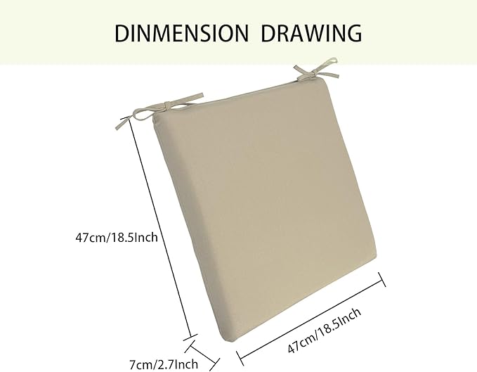 Outdoor Seat Cushions, Water-Resistant Stain-Resistant Weather Resistant Outdoor Chair Cushions Square Corner Patio Chair Cushions Set of 2, 18.5"x18.5"x2.7",Beige