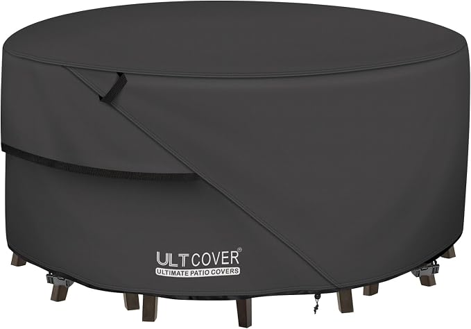ULTCOVER Round Patio Furniture Cover - Outdoor Waterproof Table with Chair Set Cover 76 inch, Black