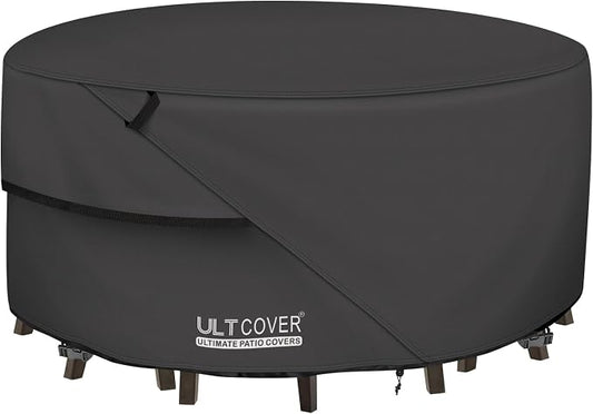 ULTCOVER Round Patio Furniture Cover - Outdoor Waterproof Table with Chair Set Cover 48 inch, Black