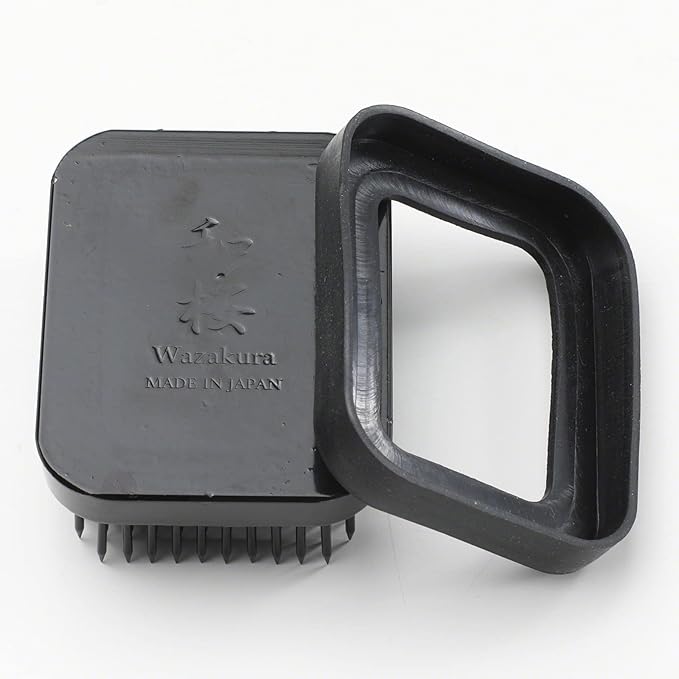 Wazakura Japanese Black Ikebana Kenzan Flower Holder Rectangular Square, Made in Japan Floral Arranging Pin Frog Tool - 2.6 in (68mm), Black