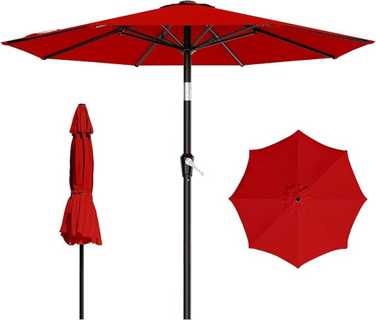 AreShark 9 FT Patio Umbrella for Outdoor, Outdoor Table Umbrella with Push Button Tilt and Crank, Outdoor Patio Umbrellas with 8 Sturdy Ribs for Market, Garden, Pool (Red)