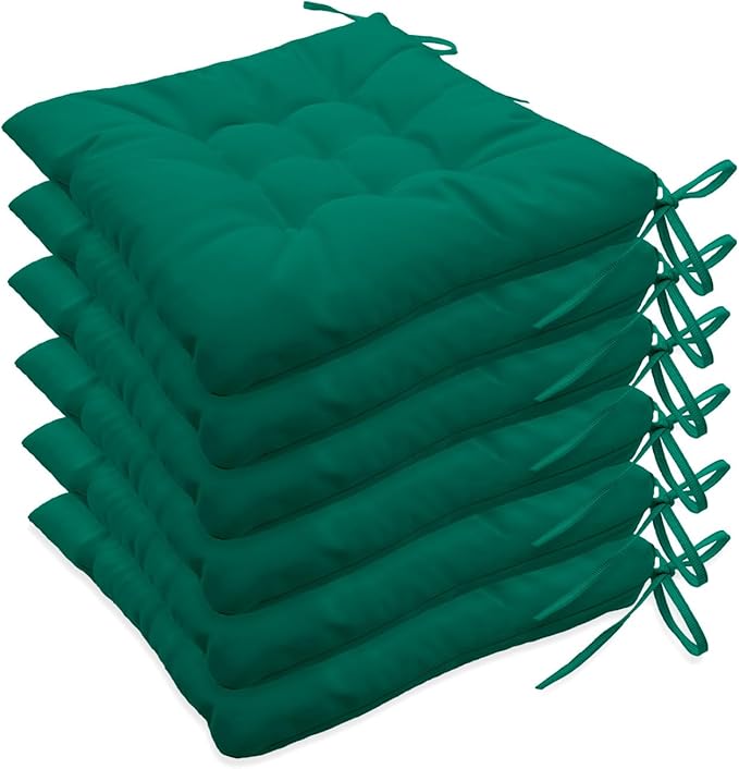 Outdoor Indoor Tufted Chair Cushions, Seat Cushions with Ties, Chair Pads Waterproof for Porch Kitchen Office Garden Jade Green 16" x 16", Set of 6