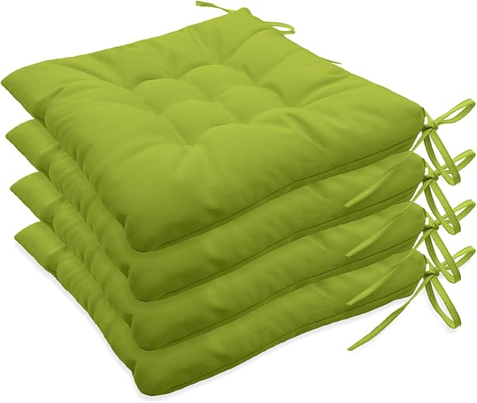 Outdoor Indoor Tufted Chair Cushions, Seat Cushions with Ties, Chair Pads Waterproof for Porch Kitchen Office Garden Grass Green 16" x 16", Set of 4