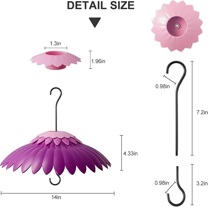 Beserie Baffle for Bird Feeder Cover With 3 Hooks - Suitable for Hummingbird and Wild Bird Feeders, Built-in Moat, Protective Hanging Cover, 14 Inches (Deep Purple)