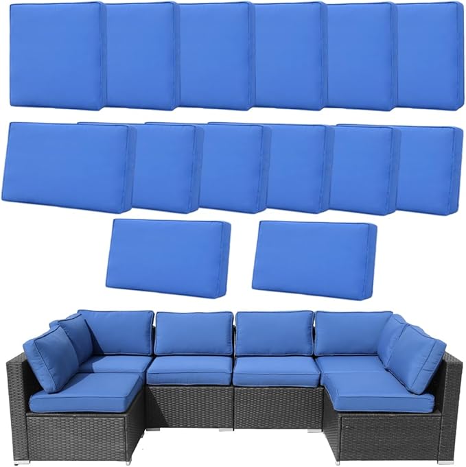 14Pcs Outdoor Cushion Covers Replacement Washable w/Zipper for 6-Seaters Sofa Patio Slipcovers Set Seat and Back Covers Only-23.6x23.6x4inch