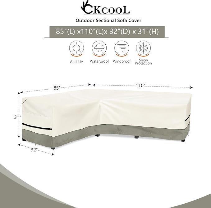 okcool Outdoor Sectional Cover,L-Shaped Patio Furniture Covers for 6-Seater Outdoor Sectional Furniture Couch 85"(110''L) x 32''D x 31''H,White&Grayish Green