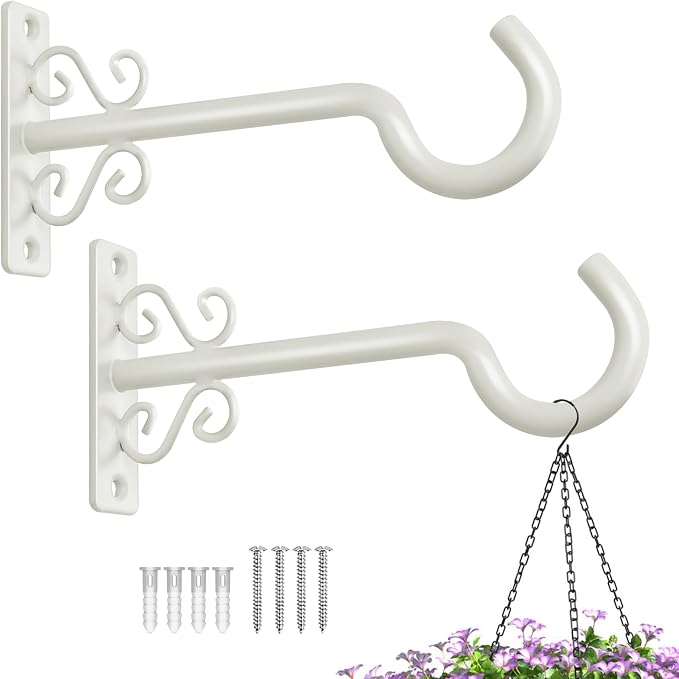 BOLITE Plant Hangers, 6 Inch Hanging Plant Brackets Outdoor or Indoor, Wall Hooks for Hanging Hummingbird Feeders, Bird Feeders, Planters, Lantern, Wind Chime, 2 Pack, Retro White, Gifts for Women Men