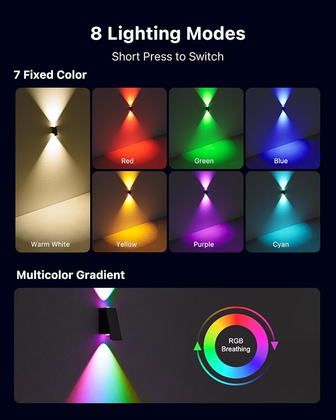 8 Pack Color Changing Solar Powered Fence Lights Outdoor Waterproof Wall Mount LED RGB Ambiance Lamps for Outside Patio, Deck, House, Pool Cage, Garden, Yard Decorative with 8 Colorful Lighting Modes