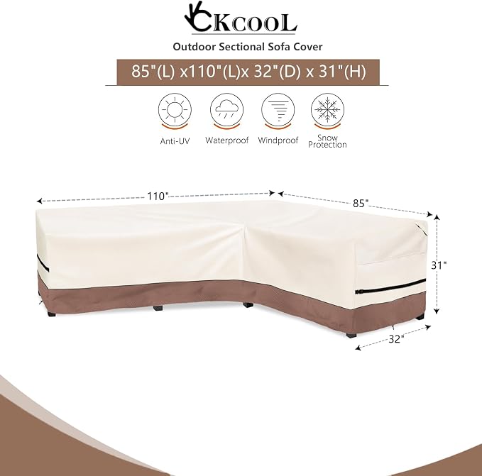 okcool Outdoor Sectional Cover,L-Shaped Patio Furniture Covers for 6-Seater Outdoor Sectional Furniture Couch 110"(85''L) x 32''D x 31''H, Beige & Brown