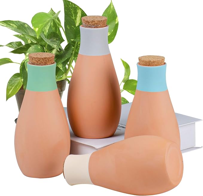 4PCS Automatic Plant Watering Devices, Ceramic Plant Waterer Terracotta Watering Pots, Self Irrigation Drip System Kit for Garden, Home, Indoor, Outdoor, Vacation Plants Waterer