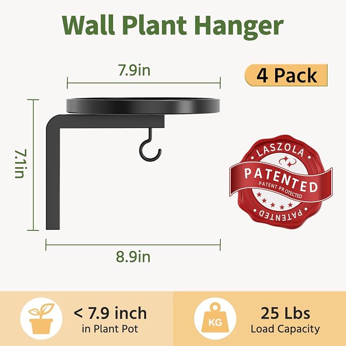 LASZOLA Plant Hangers Shelves Wall Mounted Indoor, Metal Window Plant Holders, 4Pcs Modern Floating Flower Display Stand with 4 Hooks for Outdoor Kitchen Bathroom Decor, Black