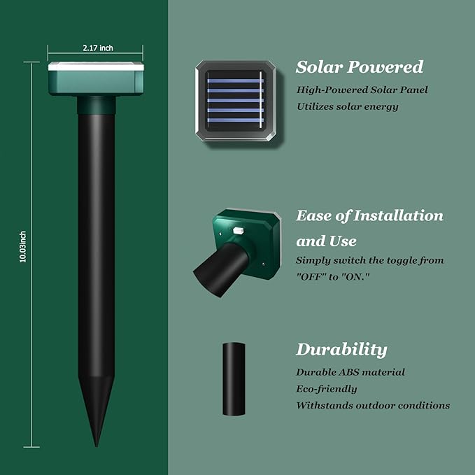 Deer Repellent Devices, Sonic & Solar-Powered Outdoor Deer Deterrent for Garden Plants, 7000 Sq Ft Coverage, Waterproof Sonic Repeller to Keep Deer and Rabbits Away (8)