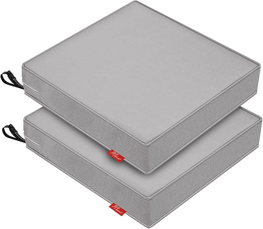Patio Chair Cushions 24x24 Inch, Water Repellent Outdoor Seat Cushions with Adjustable Straps, Fade Resistant Replacement Cushions for Garden Deck Sofa Couch, Set of 2, Grey