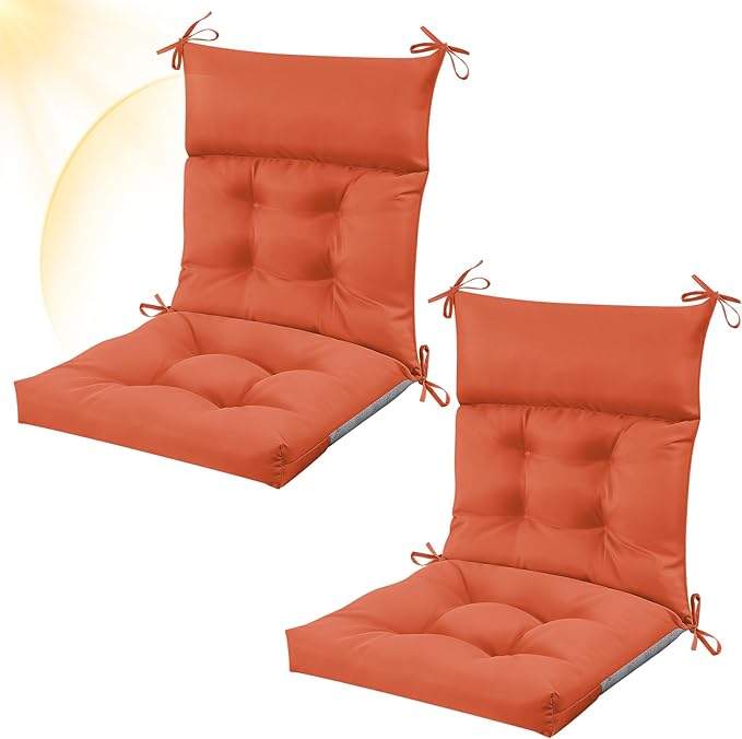 Sintuff 2 Pcs 44 x 21 x 4 Patio Chair Cushions Outdoor Chair Cushion Seat/Back Tufted Pillow with Ties Water Resistant Replacement Indoor Patio Furniture Outdoor Furniture (Solid Color,Spice)