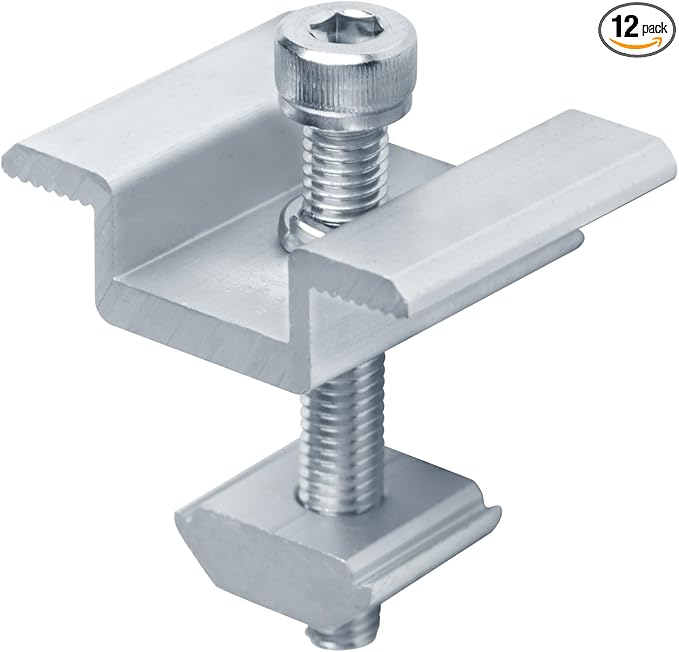 12 Pack Solar Panel Mid Clamps, PV Panel Mounting Bracket, Aluminum for 5/8" - 1-7/8" Thick Frame