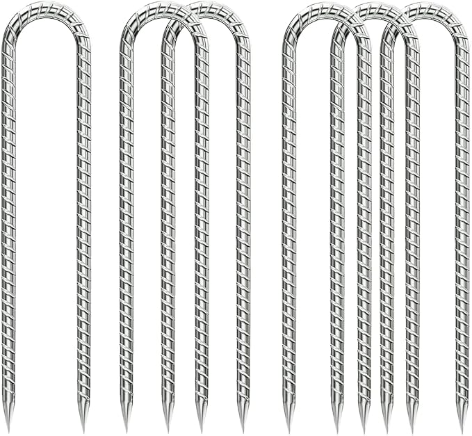 Ground-Stakes-Heavy-Duty-12 inch, U-Hook Rebar Stakes Galvanized Anti-Rust 6pcs Garden Stakes Metal Ground Anchors for Garden Dog Fence Chicken Coop Tent Trampoline Accessories Deer Fence