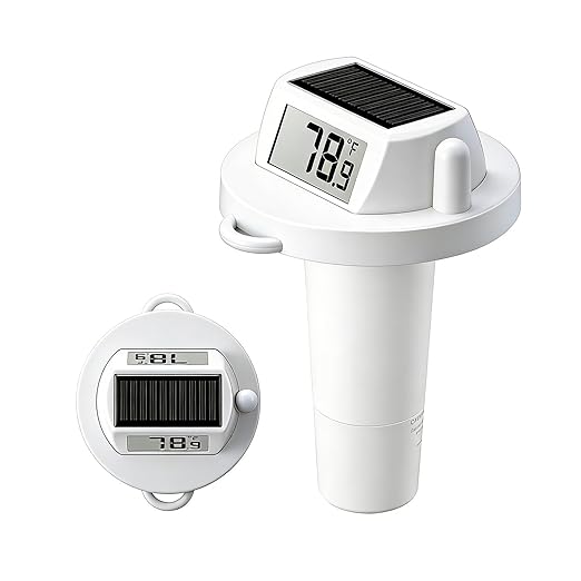 Solar Pool Thermometer Floating, Digital Swimming Pool Thermometer, IPX8 Waterproof with Double Sided Display for Pond, Hot Tub, Aquarium (White)