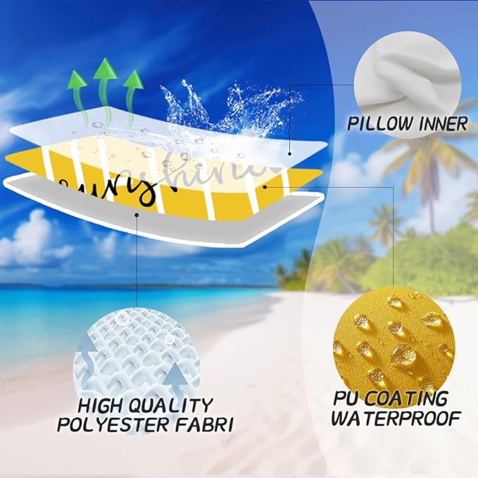 DFXSZ Outdoor Pillow Covers 20x20 Inch Set of 2 Hello Sunshine Decor Yellow Waterproof Summer Outdoor Waterproof Pillow Covers Decor for Patio Funiture Garden Sofa Couch 020B20