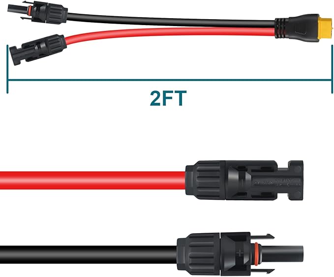 XT60 Connector, MC4 to XT60 Extension Charging Cable 2FT, Solar to XT60 Cable 12AWG
