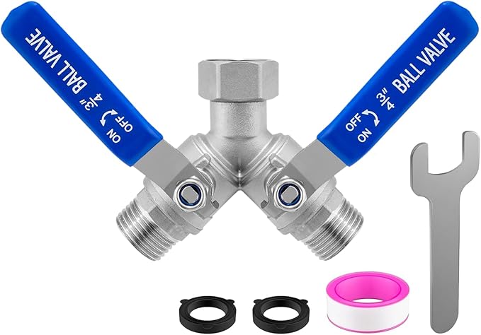 Garden Hose Splitter, 304 Stainless Steel 2 Way Heavy Duty Water Hose Splitter with Long Handle, Water Hose Y Spigot Splitter with Shutoff Valves, 3/4" GHT Thread Outdoor Faucet Splitter
