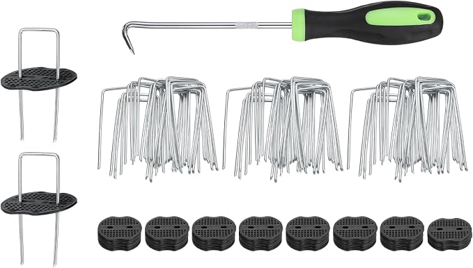 uxcell 80Pcs Garden Stakes, 4 Inch 11 Gauge Galvanized Landscape Staples U-Type Turf Stake Sod Pin Plant Stakes with Gasket&Hook for Landscaping Securing Weed Barrier Fabric, Silver