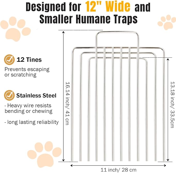Trap Divider for 12" Wide and Smaller Traps and Feral Cat Cages, Stainless Steel Small Animal Fork Divider