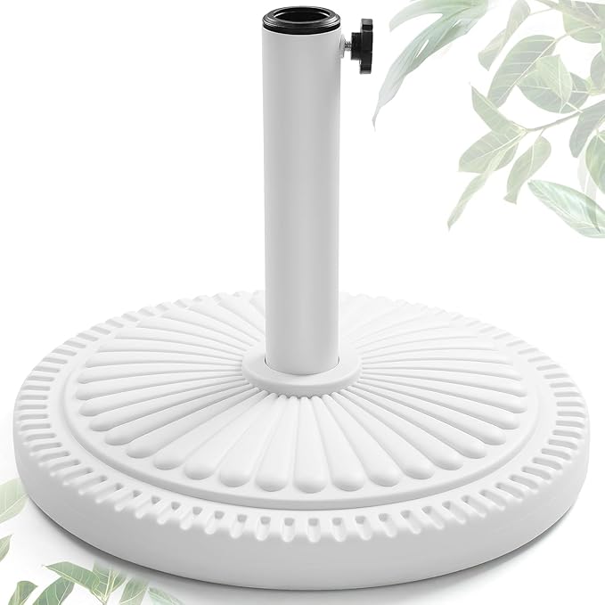 FRUITEAM 33-lbs Round Patio Umbrella Base Pre-Filled Umbrella Stand 15" Sun-Flower-Pattern Heavy Duty Market Umbrella Base Stand for Patio, Outdoor, Swimming Pool, White