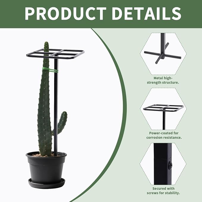 2-Pack Metal Dragon Fruit Trellis Support Set, 12" x 48" Outdoor Garden Plant Cage for Climbing Vines, Includes Stretch Plant Ties, Heavy-Duty Weather-Resistant Trellis for Tomatoes, Roses, Jasmine