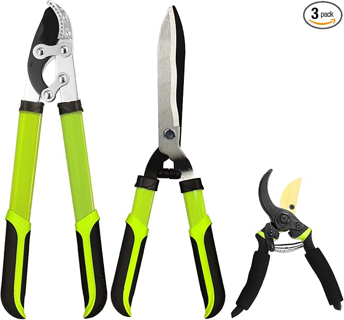 YRTSH Loppers Hedge Clippers Garden Shears, 3PCS Yard Tools Combo Set Tree, Shrub & Bush Care Kit for Lawn Garden, Branch Cutter with Compound Action Tree Trimmer & Trimming Borders