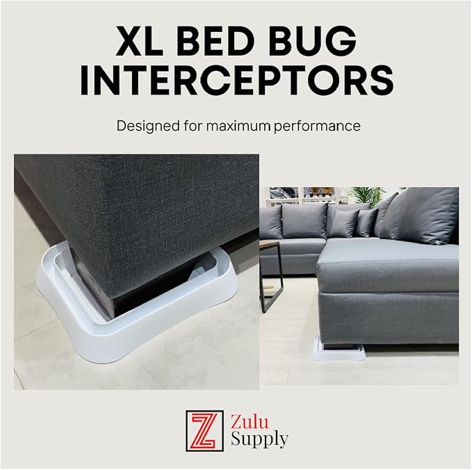 Bed Bug Interceptor Traps – XL White 4-Pack Passive Monitor & Detection Trap – Universal Fit for Bed & Furniture Legs – Reusable Non-Climbable Wall Pest Control Protection (XL White 4-Pack)