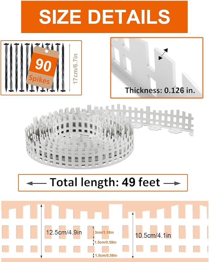 Landscape Edging Borders 49FT x 4.1~4.9IN Tall, Garden Edging with 90pcs Plastic Stakes,Arched Design White Flexible Lawn Edging Border, No Digging Edge Fence DIY for Tree Flowerbeds Grass Yard