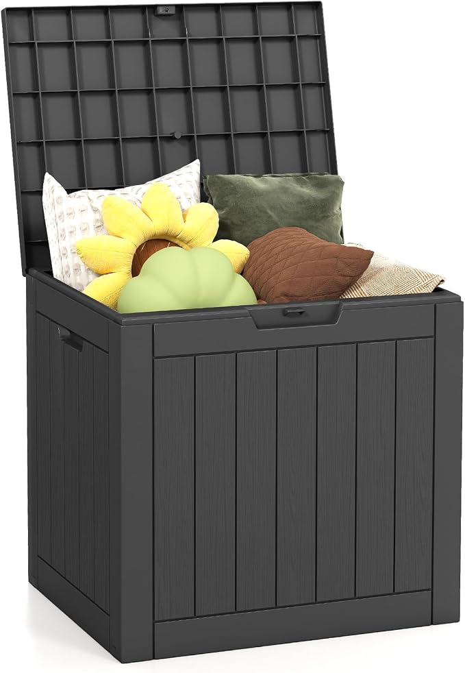 Skepphlay 30 Gallon Deck Box Outdoor Waterproof, Outdoor Storage Box Lockable, Resin Storage Bin for Package Delivery, Garden Tools, Patio Cushions (Black)