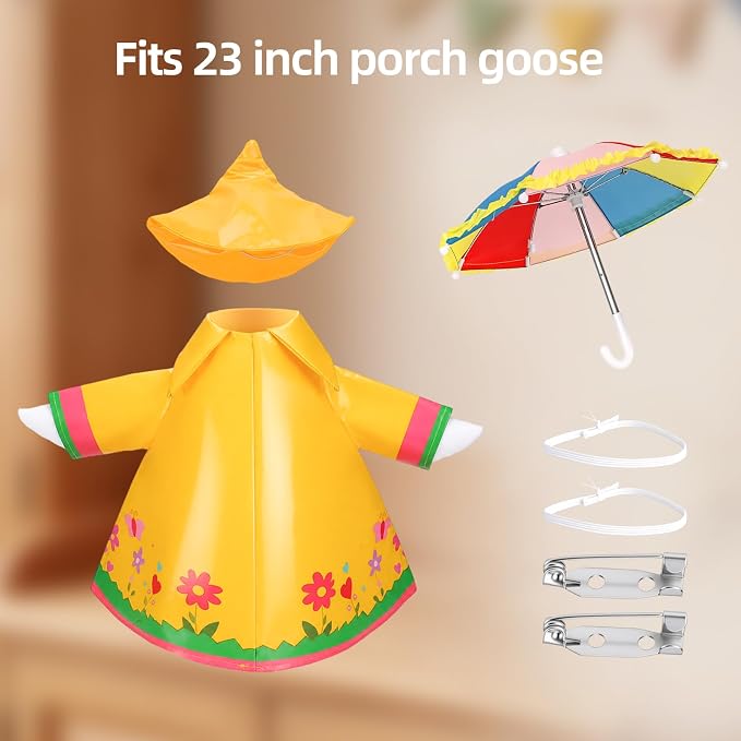 Porches Goose Outfits Clothes Garden Summer Decor Raincoat with Umbrella for 23 inch Porches Goose (Yellow)