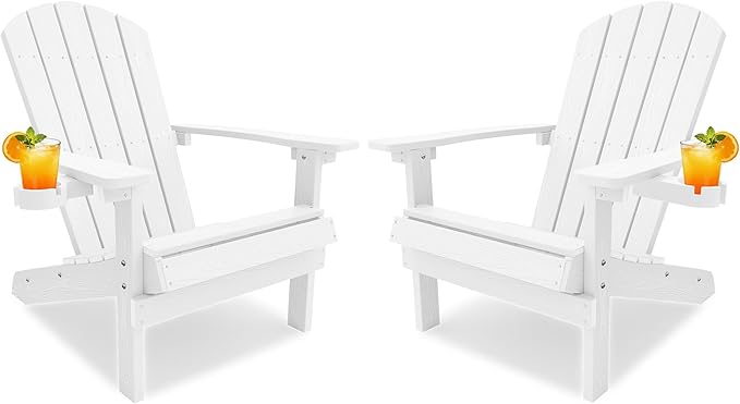 YEFU Adirondack Chairs Set of 2 Plastic Weather Resistant, Outdoor Chairs 5 Steps Easy Installation, Like Real Wood, Widely Used in Outdoor, Patio, Lawn, Fire Pit, Deck, Outside, Chairs (White)