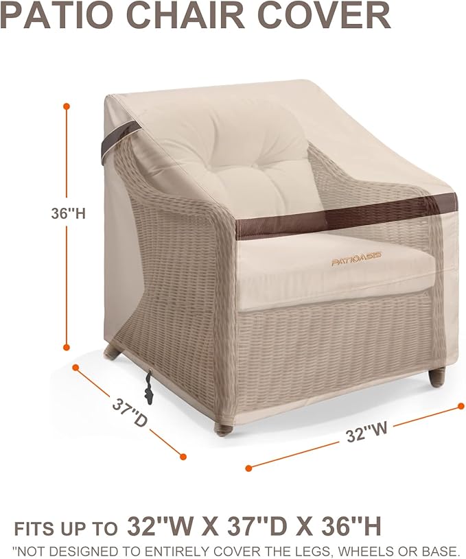 2 Pack Patio Chair Covers 32"W x 37"D x 36"H - 600D Heavy Duty Waterproof Weatherproof, UV Resistant Outdoor Lawn Furniture Covers, Beige Wicker Outdoor Chairs Covers