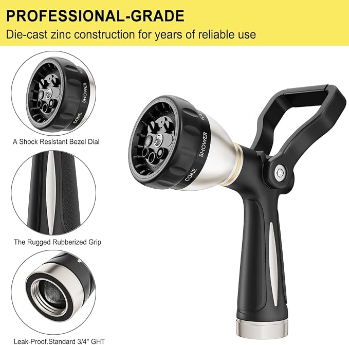 FANHAO Metal Hose Sprayer with 8 Spray Patterns+Heavy Duty Fireman's Hose Nozzle